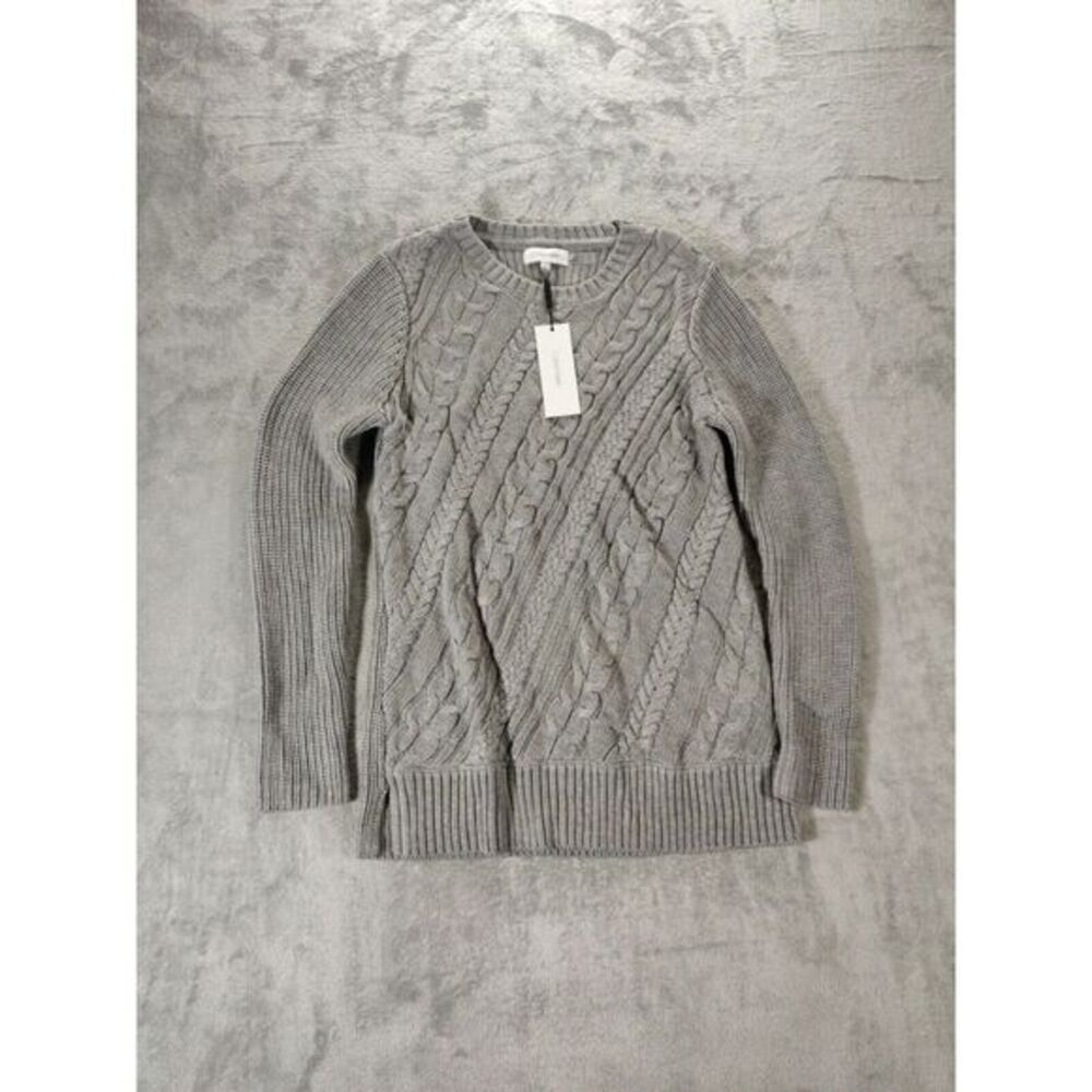 CALVIN KLEIN Sweater Womens Extra Small Gray Cable Knit Long Sleeve